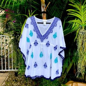 LA BLANCA COVERUP SIZE S-M WHITE W/NAVY TRIM